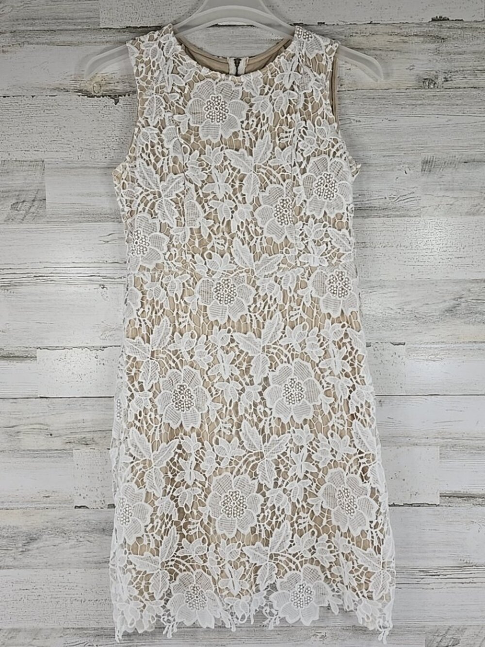 RYAN MICHELLE FLORAL Lace White Beige Dress WOMEN'S SIZE XL W/ BACK ZIPPER *EUC*